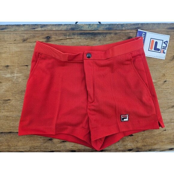 Vtg Deadstock Fila Red Tennis Gym Shorts Size 28 Pockets Made in Italy